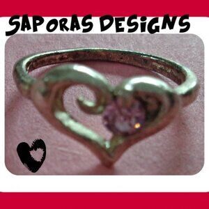 Silver Tone October Color Birthstone Crystal Heart Design Ring Size 5